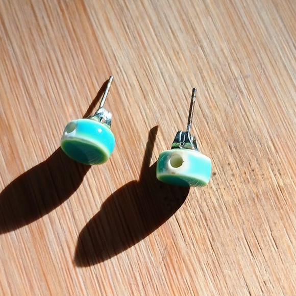 Turquoise Bead Stud Earrings - Picture 2 of 4